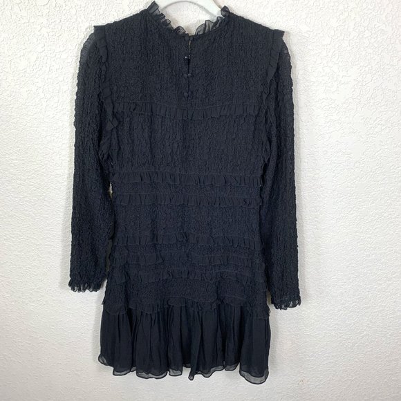 ULLA JOHNSON Black Silk Gia Dress Smocked 8 - Picture 7 of 10